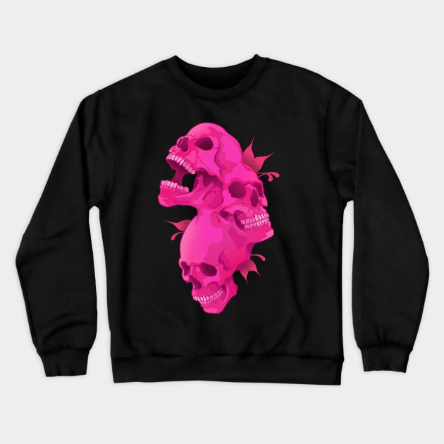 Morphed Skulls Pink Crewneck Sweatshirt by Mr_Moon